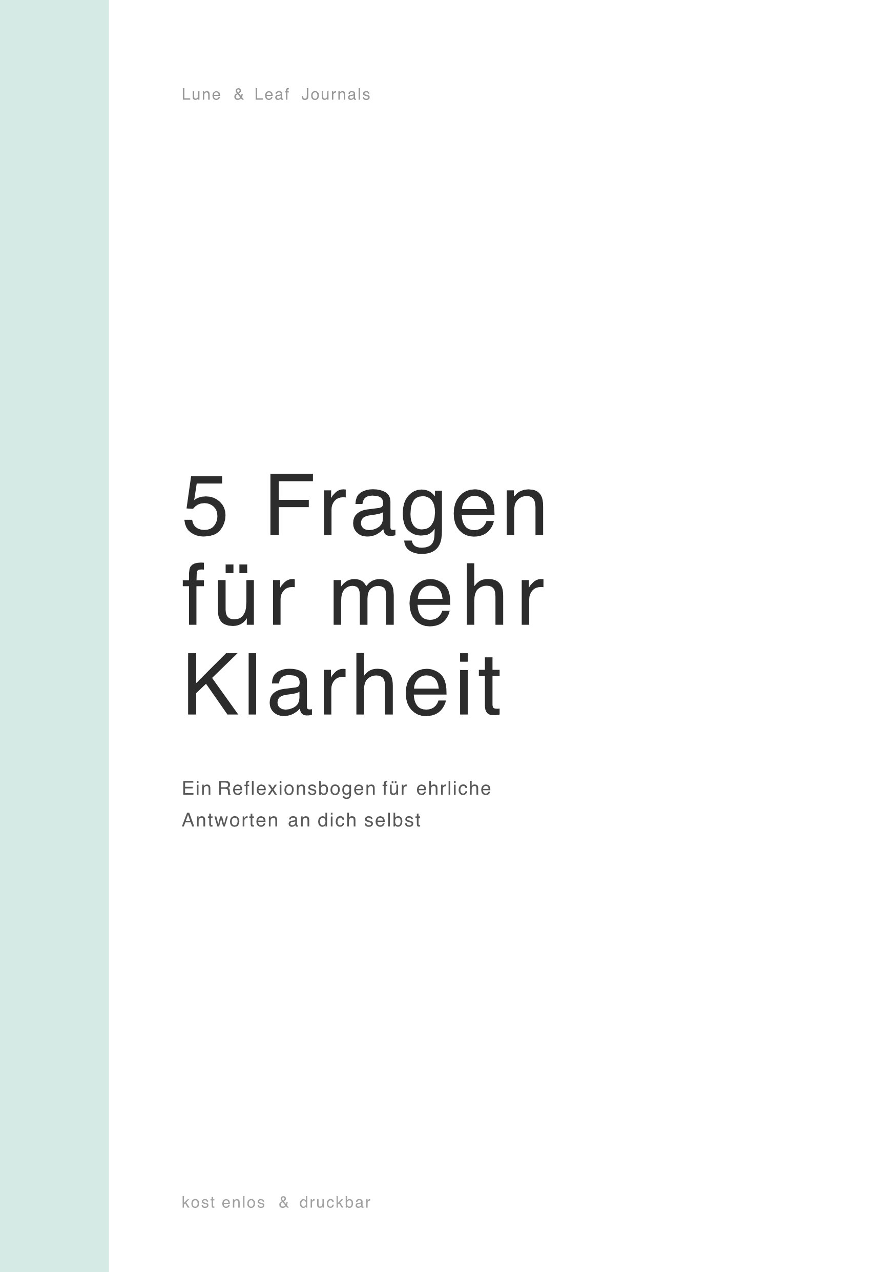 5 Fragen für mehr Klarheit Cover – Reflexionsbogen Freebie