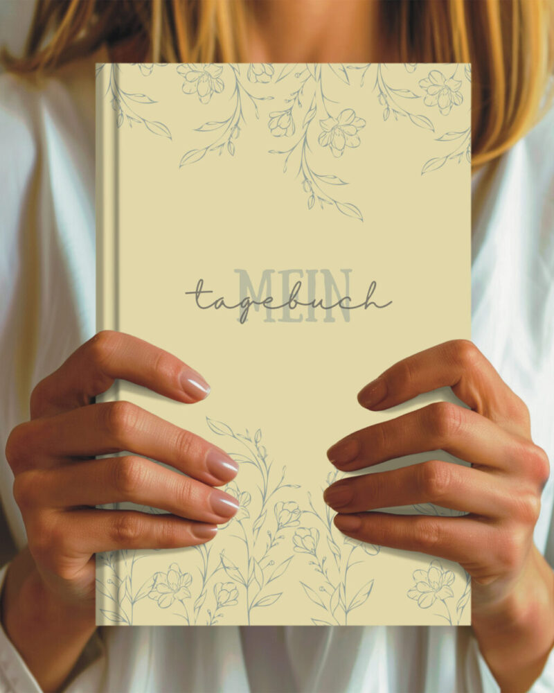Beiges Blütenranken Tagebuch – warmes, elegantes Design für Dankbarkeit und Klarheit.