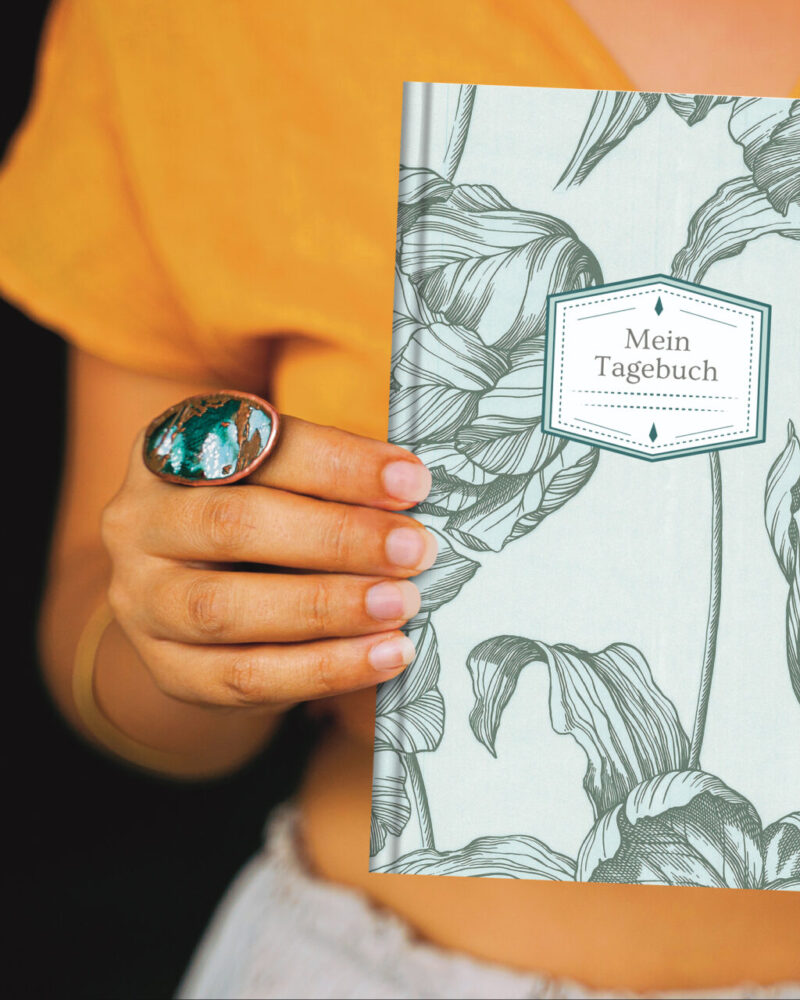 Mintfarbenes Tulpenzauber Tagebuch – sanftes Notizbuch für Reflexion und Leichtigkeit.